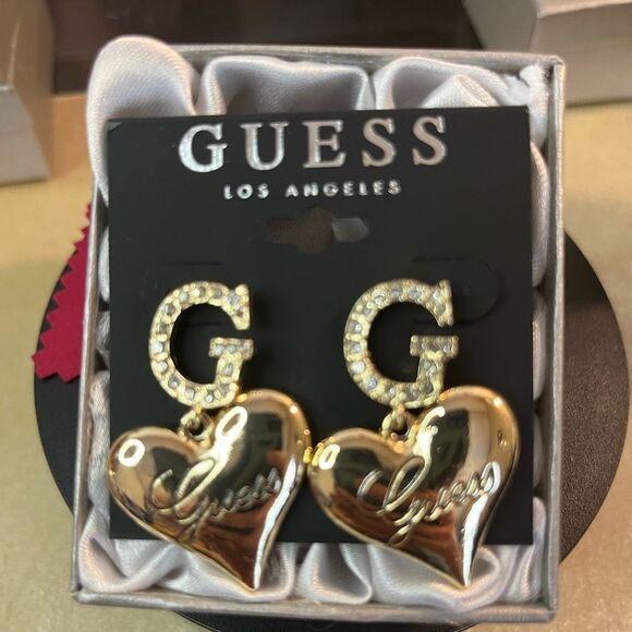 Guess Gold Crystal G Heart Earrings - Picture 6 of 6